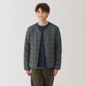 Muji Lightweight Down Collarless Jacken Herren Grau | JC8U4H58Q