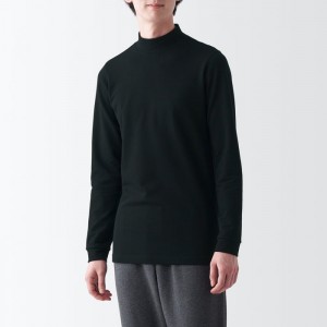 Muji Warm Thick Cotton High Neck Long Sleeve T-shirts Herren Schwarz | DV9Q8T82W
