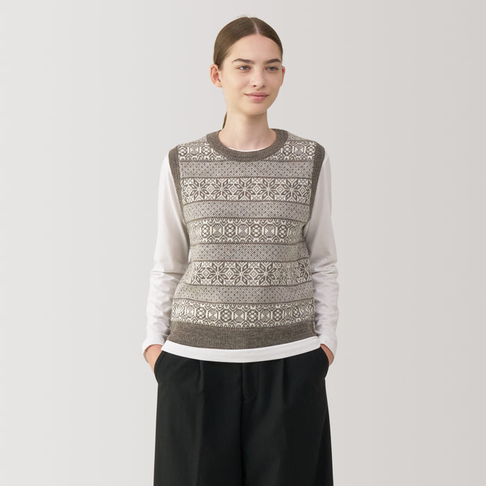 Muji Andes Wool Jacquard Pattern Weste Damen Grau | KS5L1B36I
