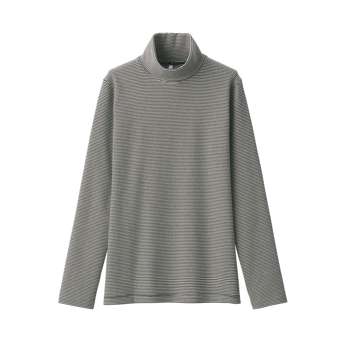 Muji Brushed Ribbed Turtleneck Long Sleeve Striped T-shirts Damen Schwarz | UE0M6U30X