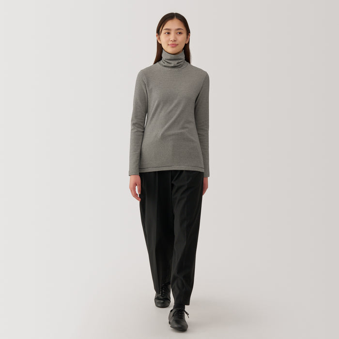 Muji Brushed Ribbed Turtleneck Long Sleeve Striped T-shirts Damen Schwarz | UE0M6U30X