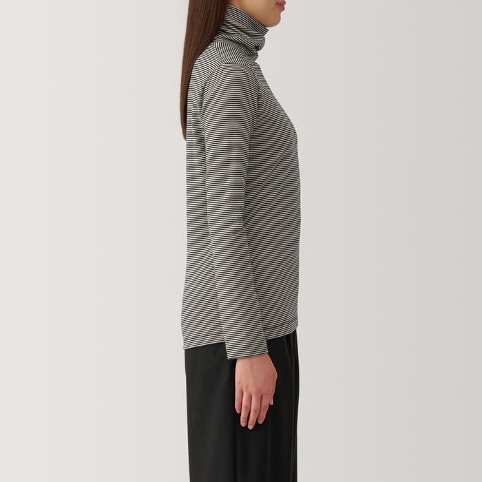 Muji Brushed Ribbed Turtleneck Long Sleeve Striped T-shirts Damen Schwarz | UE0M6U30X