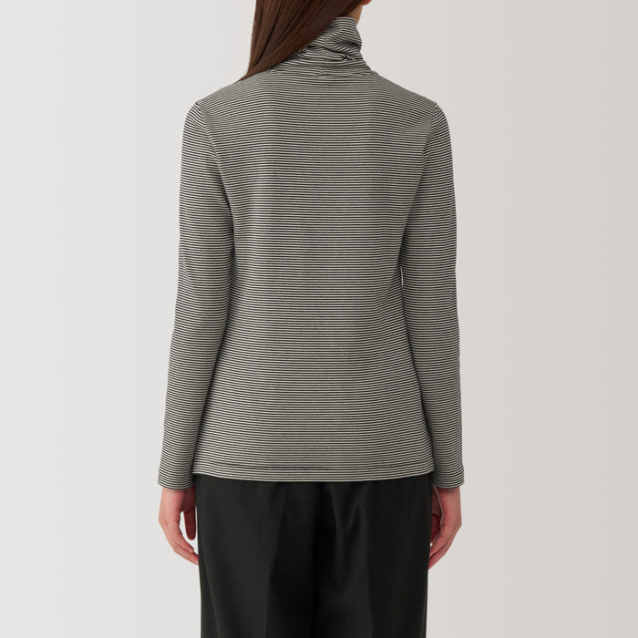Muji Brushed Ribbed Turtleneck Long Sleeve Striped T-shirts Damen Schwarz | UE0M6U30X