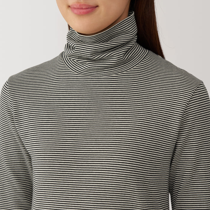 Muji Brushed Ribbed Turtleneck Long Sleeve Striped T-shirts Damen Schwarz | UE0M6U30X