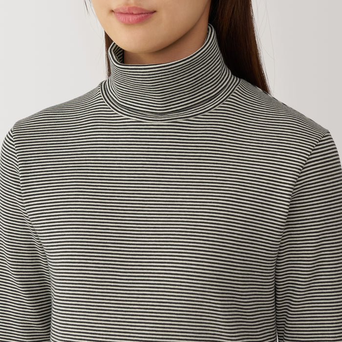 Muji Brushed Ribbed Turtleneck Long Sleeve Striped T-shirts Damen Schwarz | UE0M6U30X