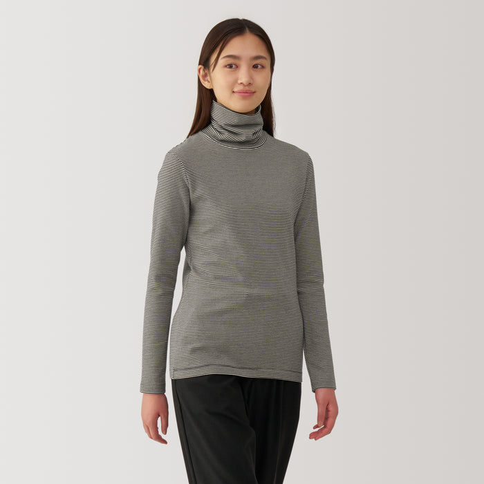 Muji Brushed Ribbed Turtleneck Long Sleeve Striped T-shirts Damen Schwarz | UE0M6U30X