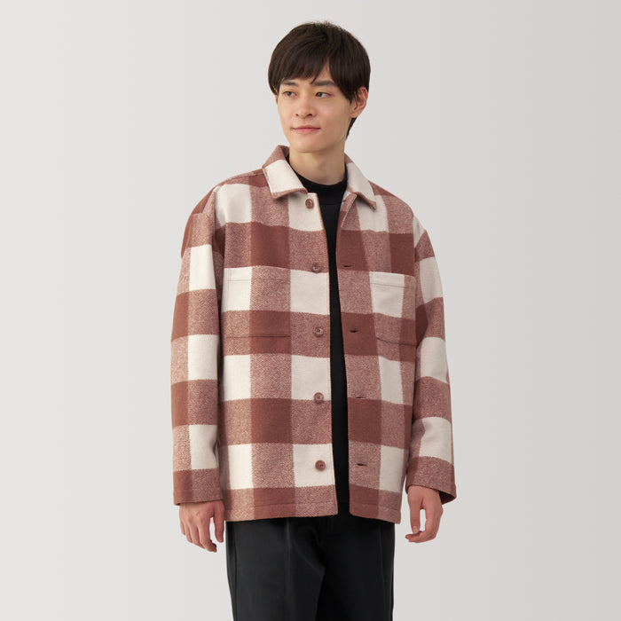 Muji Brushed Stretch Checkered Shirt Jacken Herren Rot | LE7P2I31V