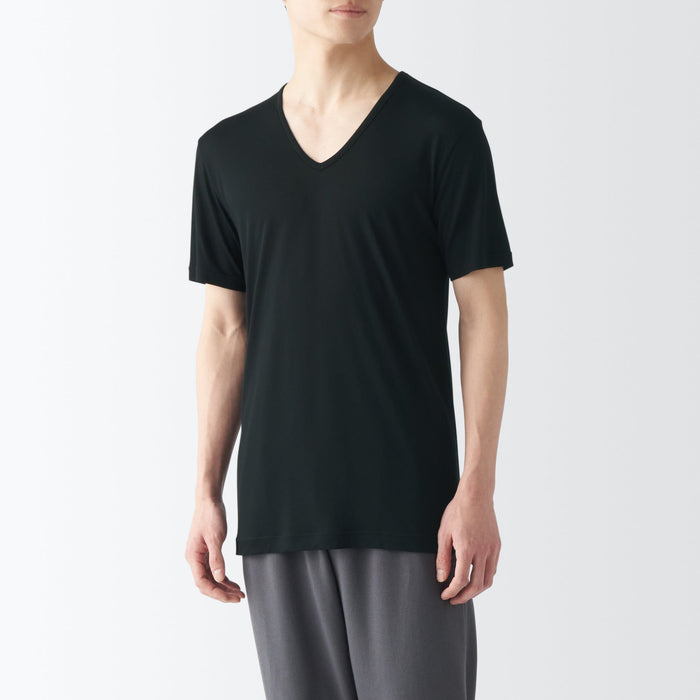 Muji Cool Touch Smooth V-Neck Short Sleeve T-shirts Herren Schwarz | MQ6K9X36M