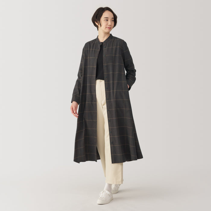 Muji Flannel Stand Collar Long Sleeve Patterned Kleid Damen Schwarz | TS0I0O24A