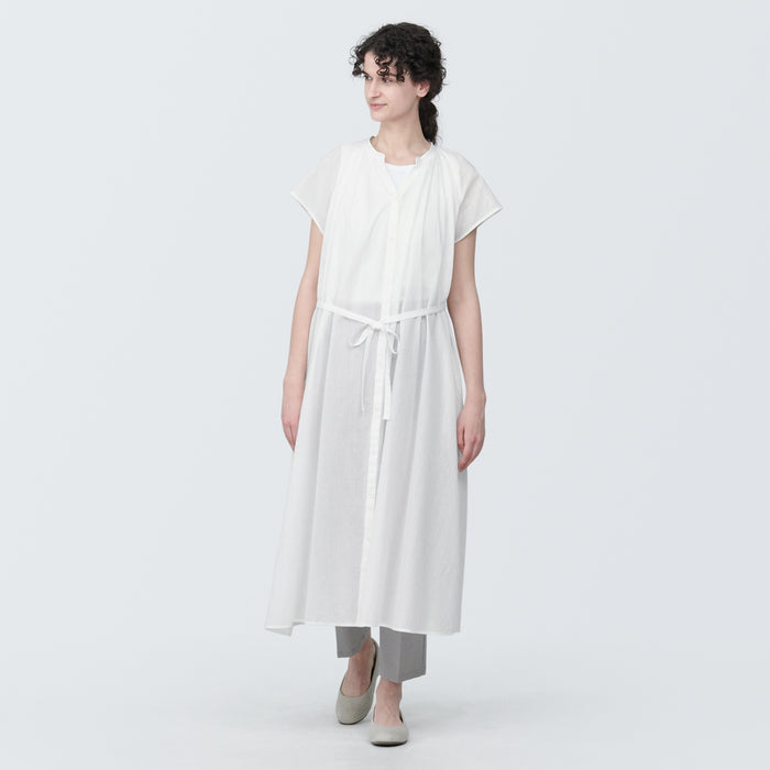 Muji High-Twist Veil French Sleeve Kleid Damen Weiß | NZ8V8X84Y