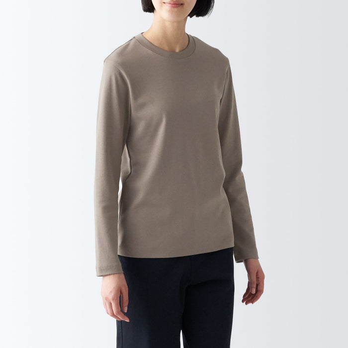 Muji Interlock Knit Crew Neck Long Sleeve T-shirts Damen Grau | TT6U5F93A