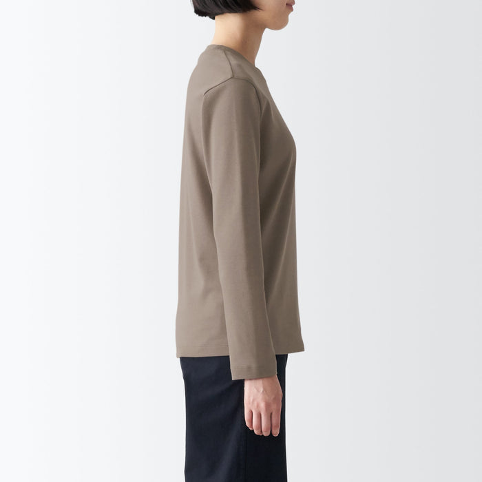 Muji Interlock Knit Crew Neck Long Sleeve T-shirts Damen Grau | TT6U5F93A