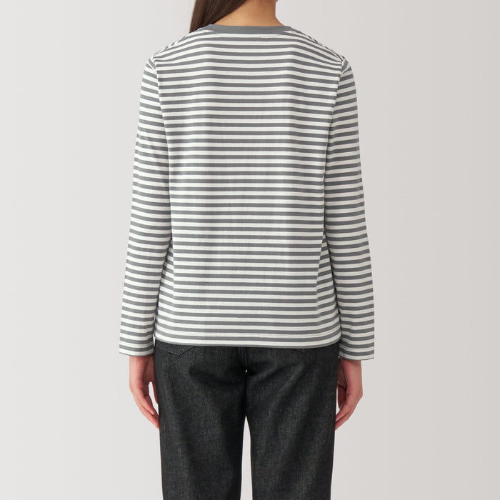 Muji Jersey Crew Neck Long Sleeve Striped T-shirts Damen Grau | HA0L3W97Z