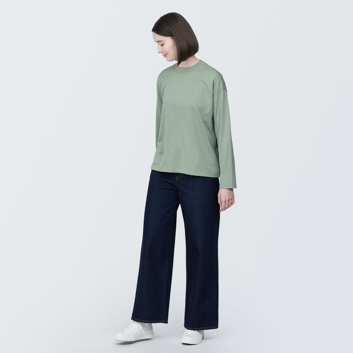 Muji Jersey Crew Neck Long Sleeve T-shirts Damen Grün | GW7J8U85F