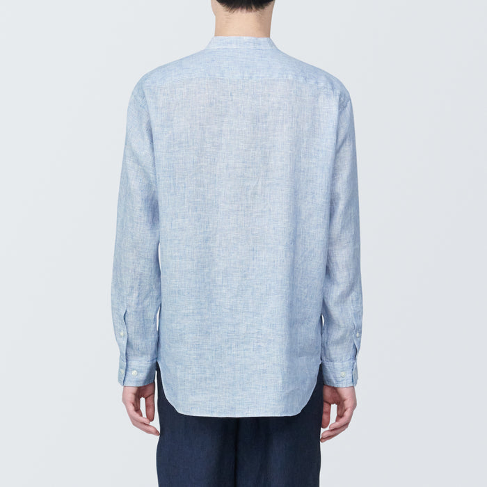 Muji Linen Stand Collar Long Sleeve Patterned Hemd Herren Blau | HB9S5I76P