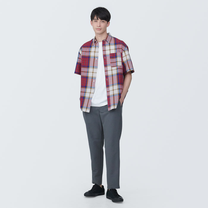 Muji Madras Check Button Down Short Sleeve Hemd Herren Rot | FR9Q0K69F