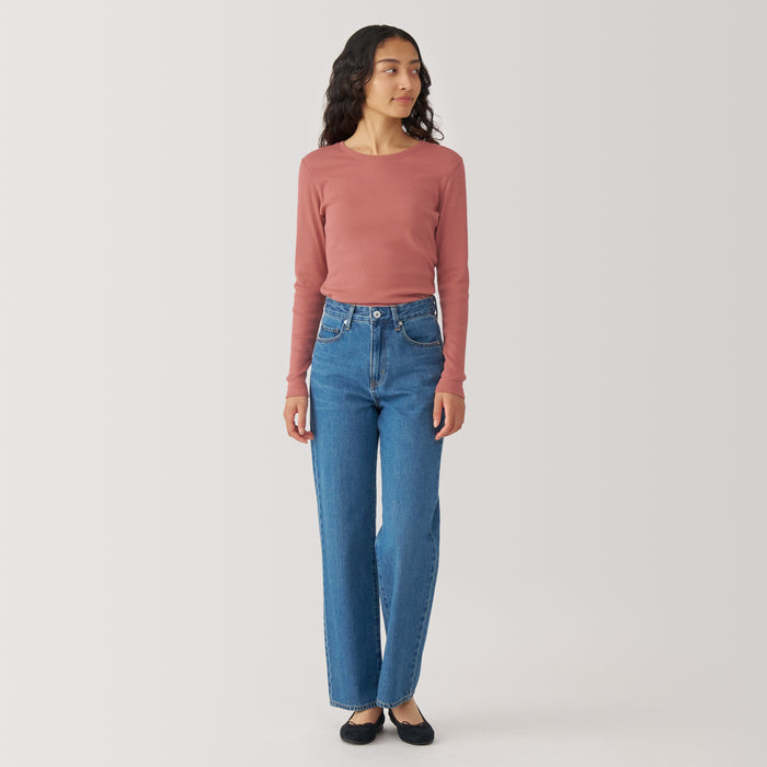 Muji Soy Fiber Blend Ribbed Crew Neck Long Sleeve T-shirts Damen Weiß | DU1L9Z14K