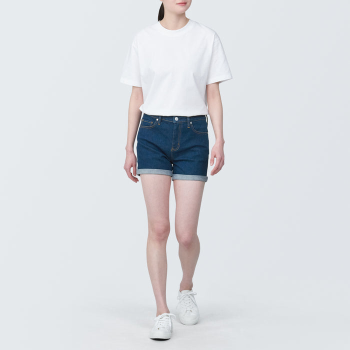 Muji Super Stretchy Denim Kurze Hose Damen Blau | ON7A2Y57V