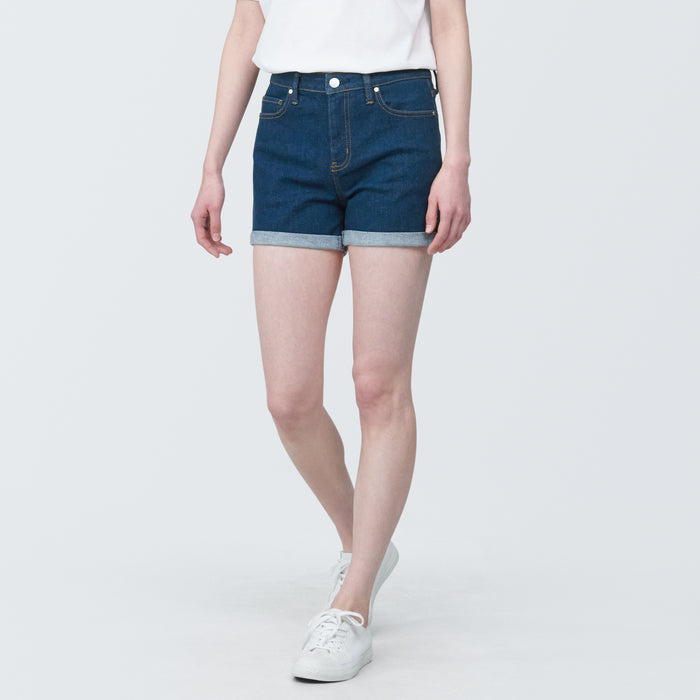 Muji Super Stretchy Denim Kurze Hose Damen Blau | ON7A2Y57V