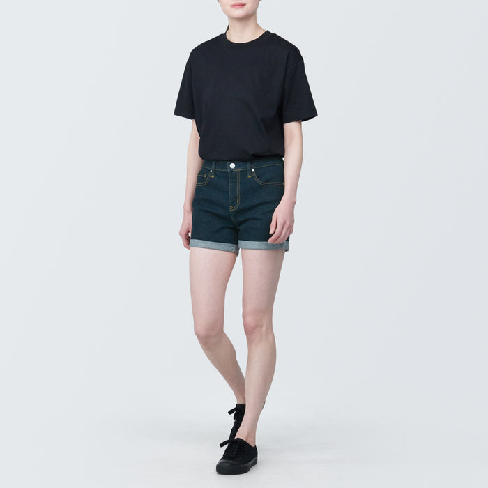 Muji Super Stretchy Denim Kurze Hose Damen Navy | TA9Y3Z00C
