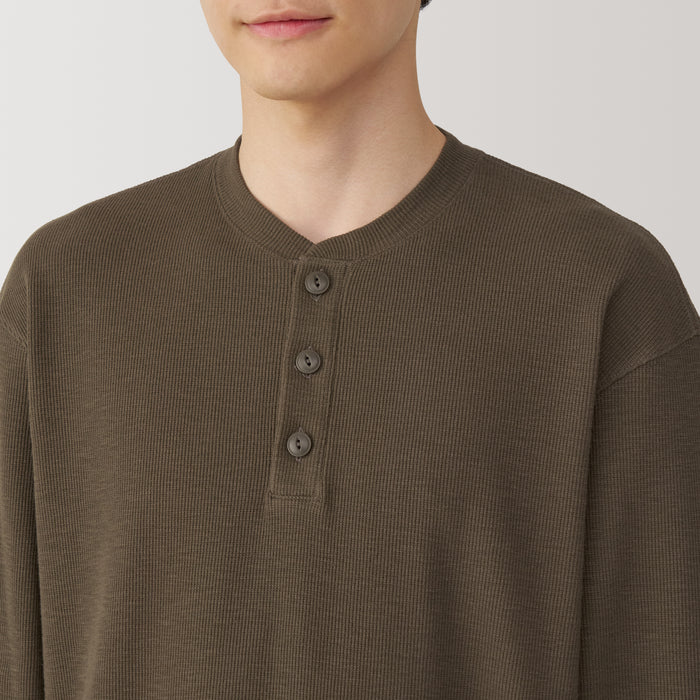 Muji Waffle Henley Neck Long Sleeve T-shirts Herren Beige | XC3B0R03N