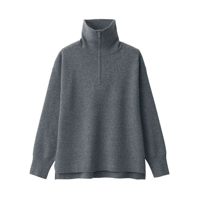 Muji Washable Milano Ribbed Half Zip Pullover Damen Grau | SA2A7C06D