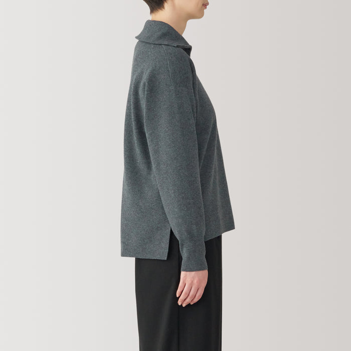 Muji Washable Milano Ribbed Half Zip Pullover Damen Grau | SA2A7C06D