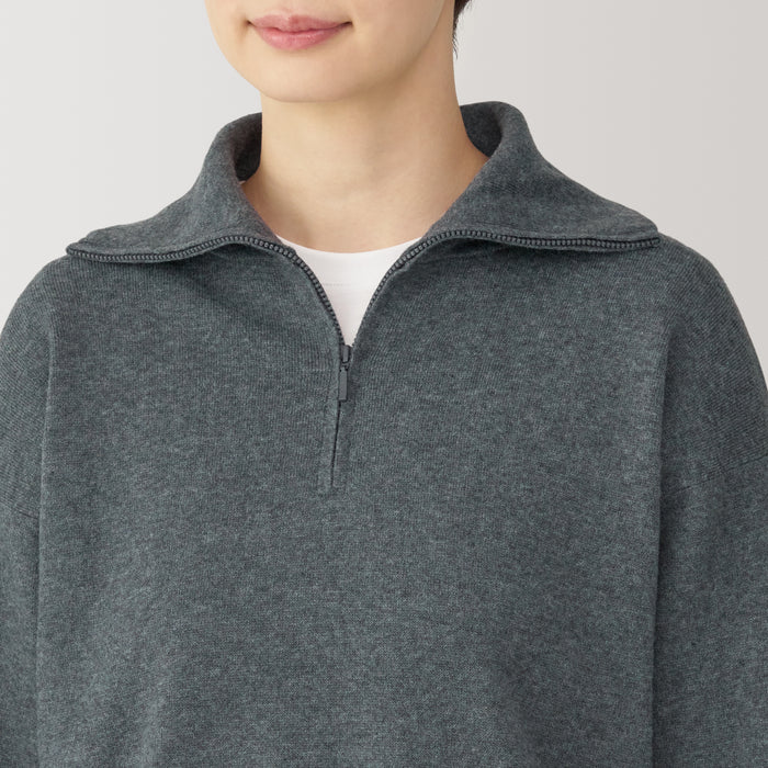 Muji Washable Milano Ribbed Half Zip Pullover Damen Grau | SA2A7C06D