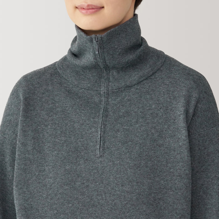 Muji Washable Milano Ribbed Half Zip Pullover Damen Grau | SA2A7C06D
