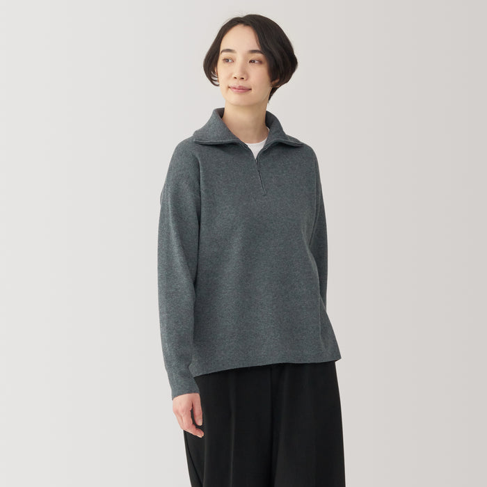 Muji Washable Milano Ribbed Half Zip Pullover Damen Grau | SA2A7C06D