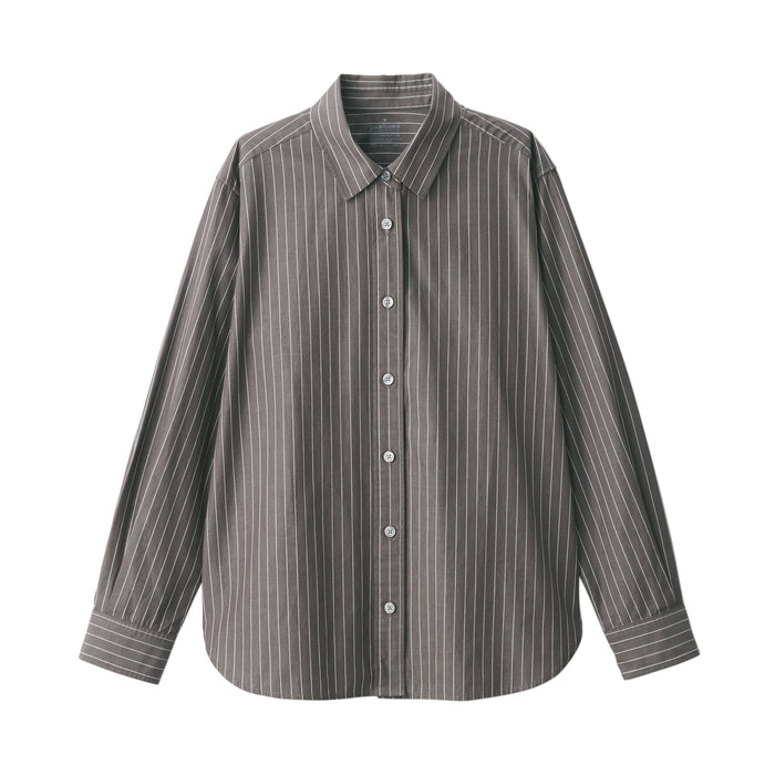 Muji Washed Broad Regular Collar Long Sleeve Striped Hemd Damen Grau | WX7X7U65I