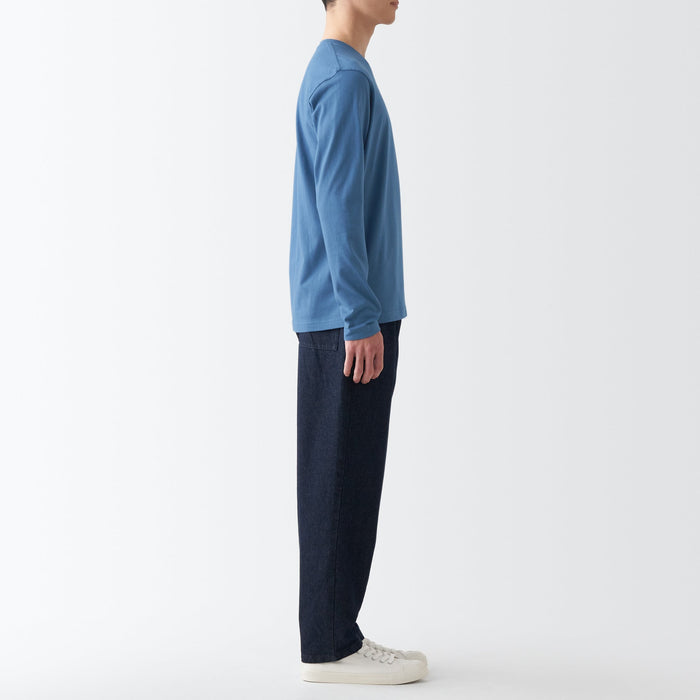 Muji Washed Jersey Long Sleeve T-shirts Herren Blau | IA2S9V61Z