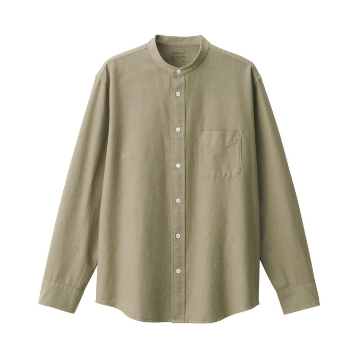Muji Washed Oxford Stand Collar Long Sleeve Hemd Herren Olivgrün | OD4M1B28Z