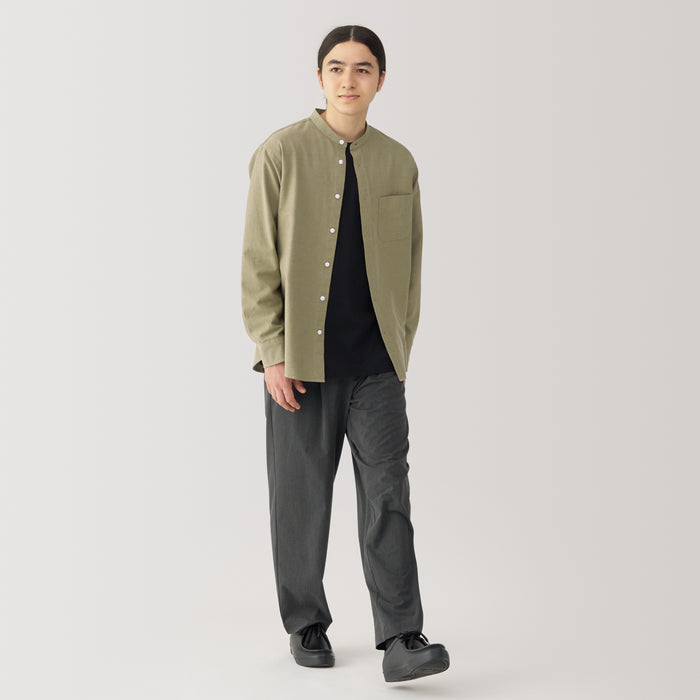 Muji Washed Oxford Stand Collar Long Sleeve Hemd Herren Olivgrün | OD4M1B28Z