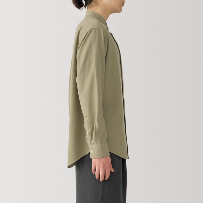 Muji Washed Oxford Stand Collar Long Sleeve Hemd Herren Olivgrün | OD4M1B28Z