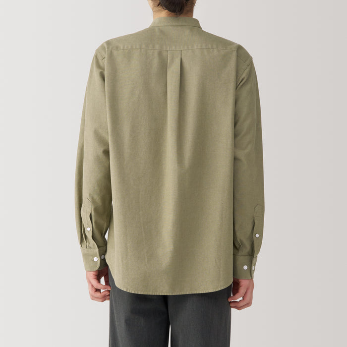 Muji Washed Oxford Stand Collar Long Sleeve Hemd Herren Olivgrün | OD4M1B28Z