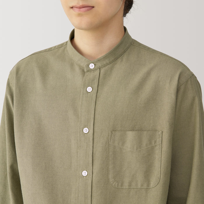 Muji Washed Oxford Stand Collar Long Sleeve Hemd Herren Olivgrün | OD4M1B28Z