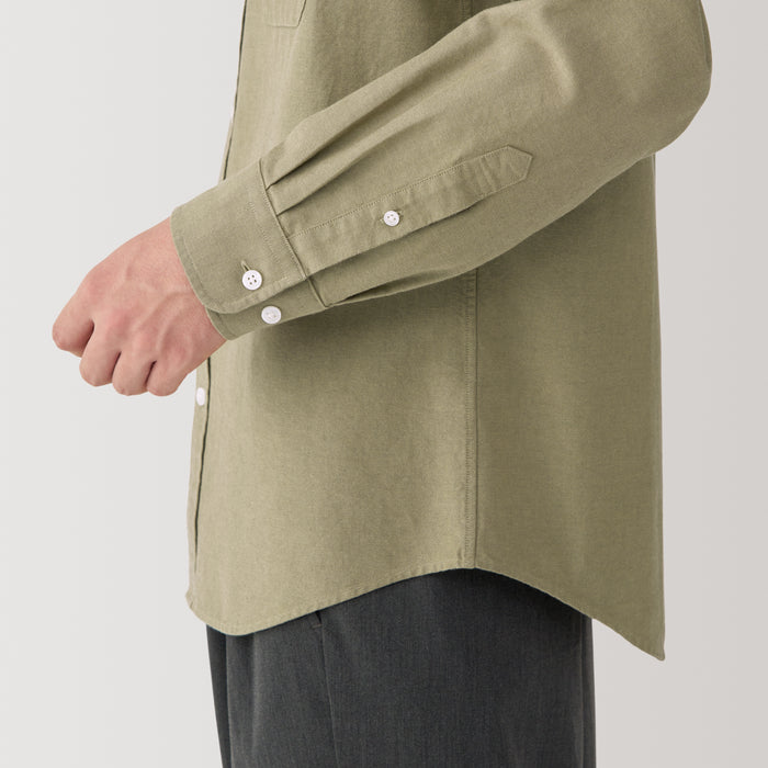 Muji Washed Oxford Stand Collar Long Sleeve Hemd Herren Olivgrün | OD4M1B28Z